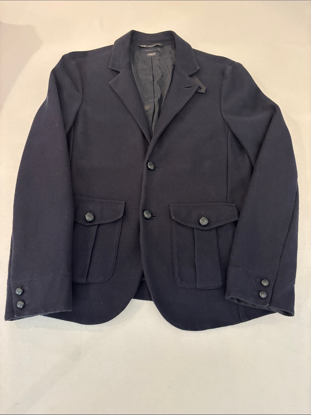 Armani Exchange Men’s Navy Cotton Single-Breasted Utility Safari Casual Blazer.